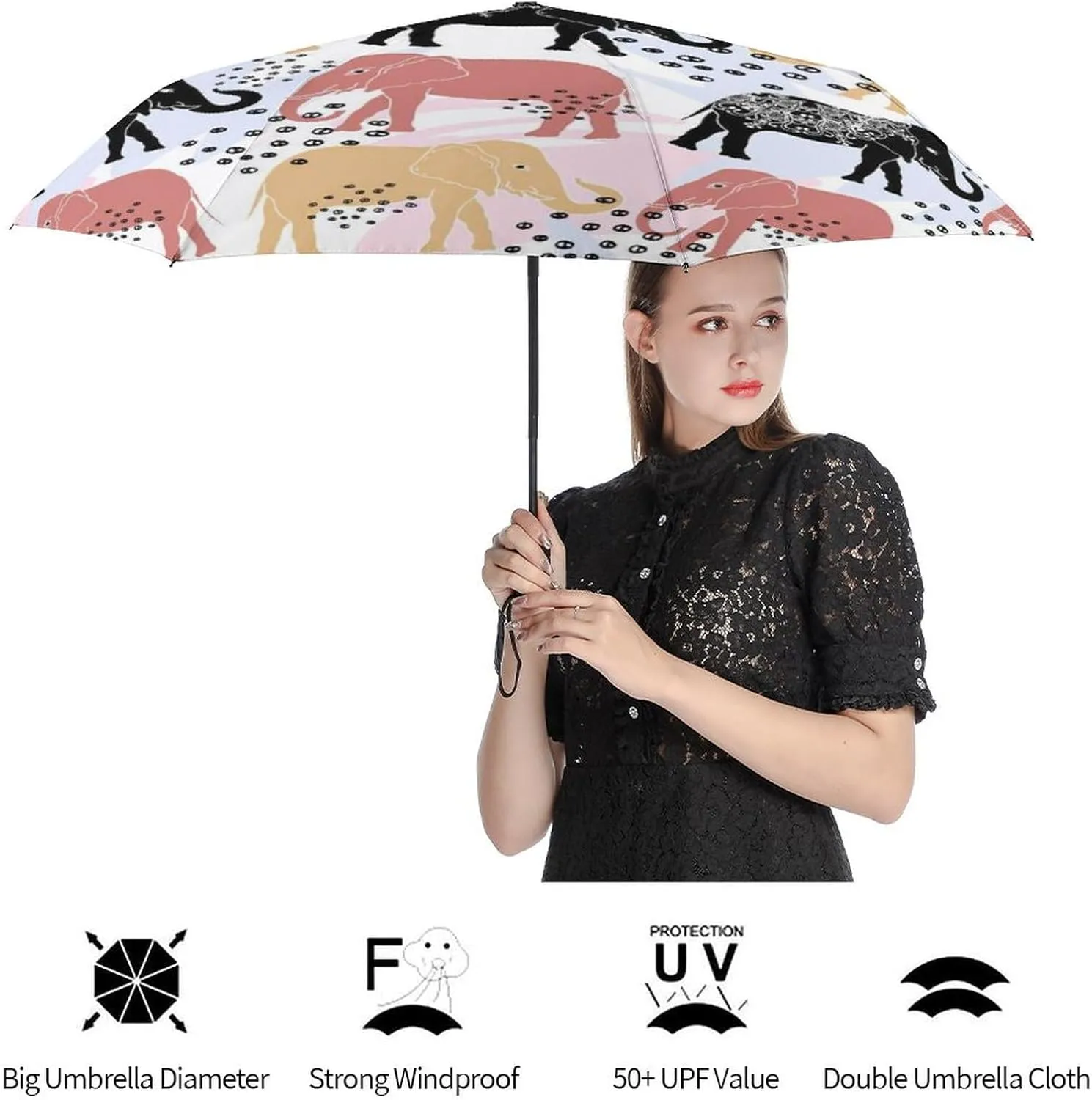 Manual Open/Close Folding Umbrella, UV Sun Parasol UV Protection, Strong Travel Rain Umbrella