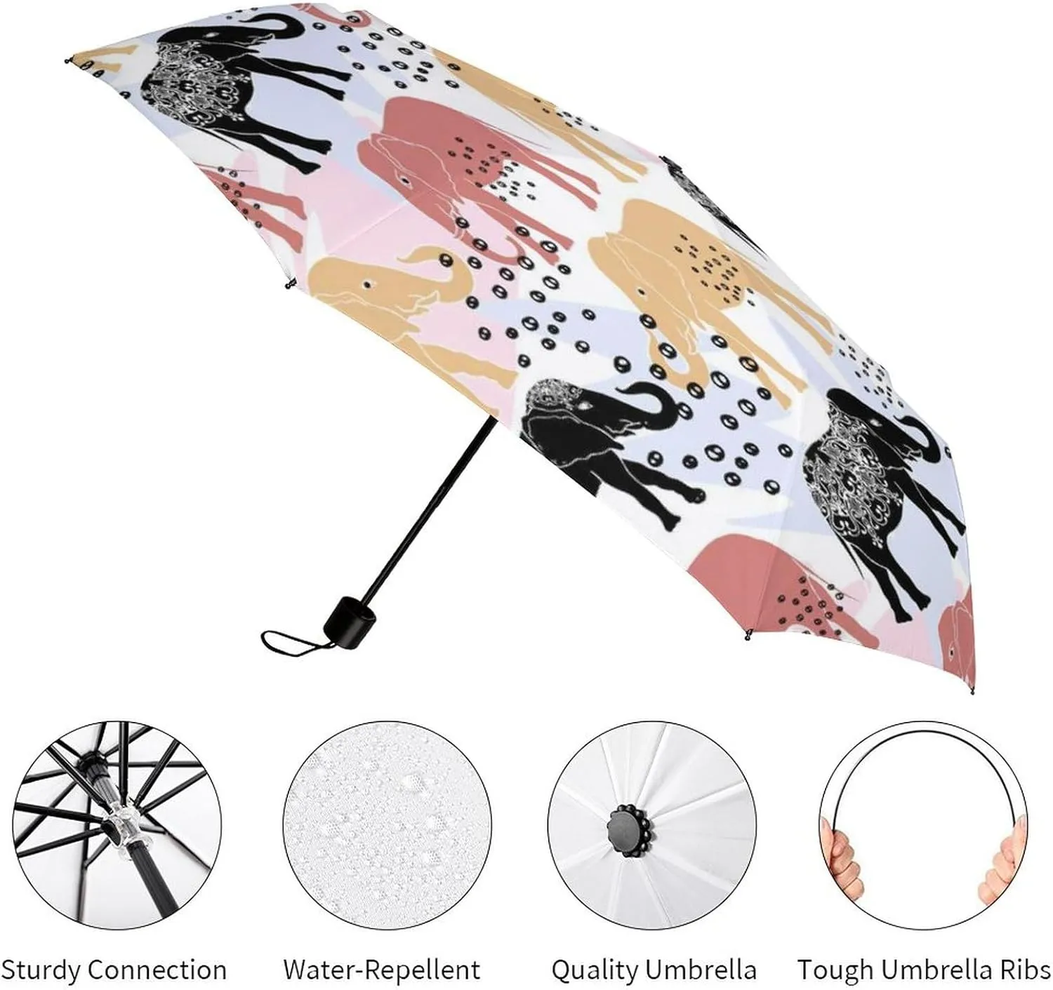 Manual Open/Close Folding Umbrella, UV Sun Parasol UV Protection, Strong Travel Rain Umbrella