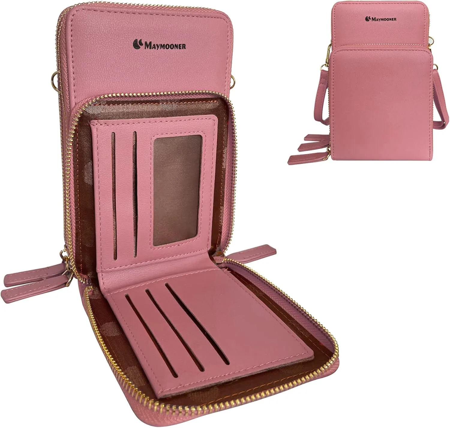 MAYMOONER Cell Phone Purse for Women, Small Crossbody Bag PU Leather with Card Slots Multiple Zipper Closure