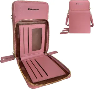 MAYMOONER Cell Phone Purse for Women, Small Crossbody Bag PU Leather with Card Slots Multiple Zipper Closure