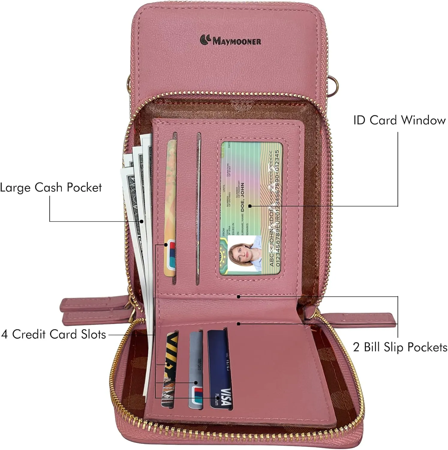 MAYMOONER Cell Phone Purse for Women, Small Crossbody Bag PU Leather with Card Slots Multiple Zipper Closure