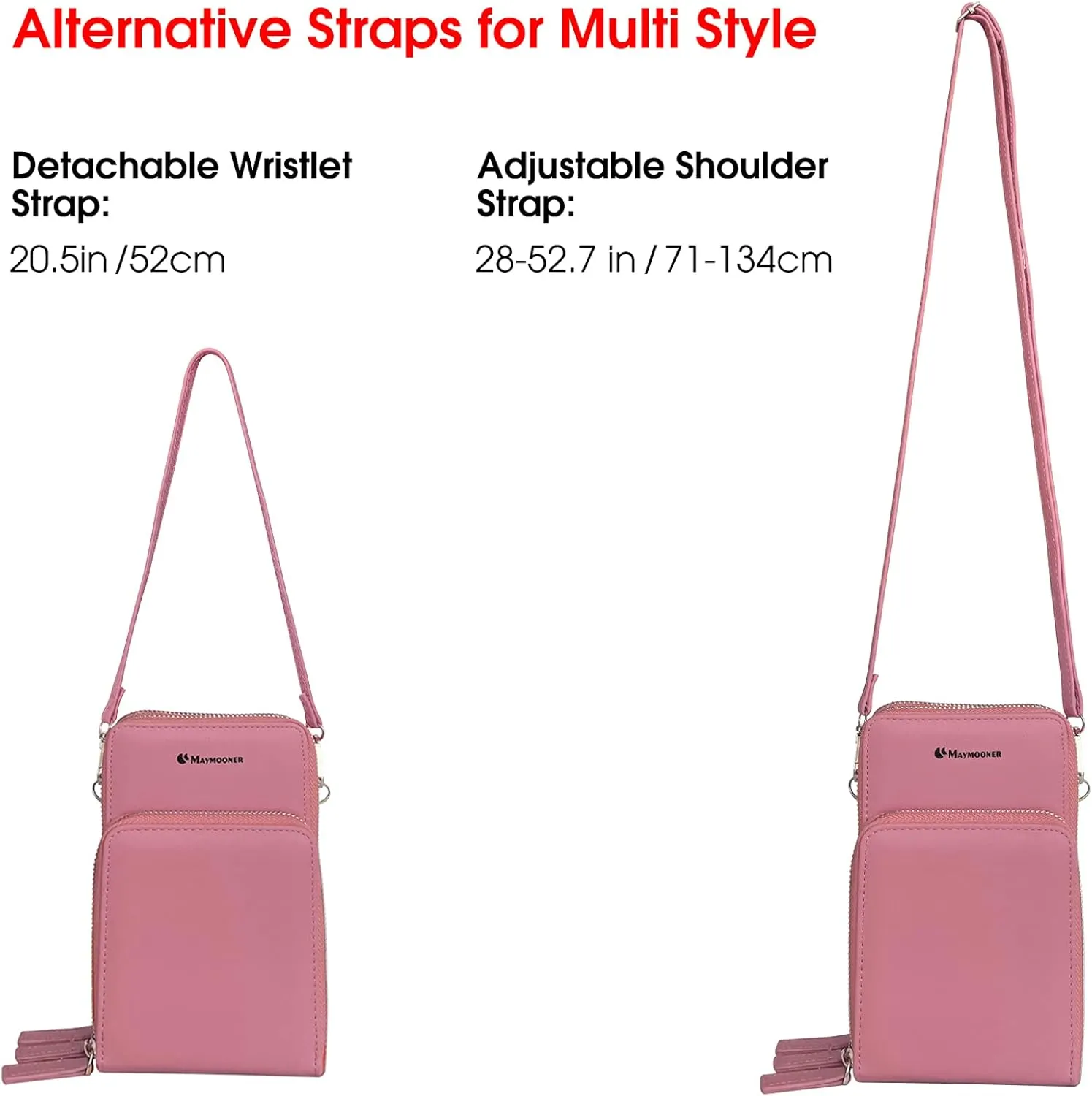MAYMOONER Cell Phone Purse for Women, Small Crossbody Bag PU Leather with Card Slots Multiple Zipper Closure