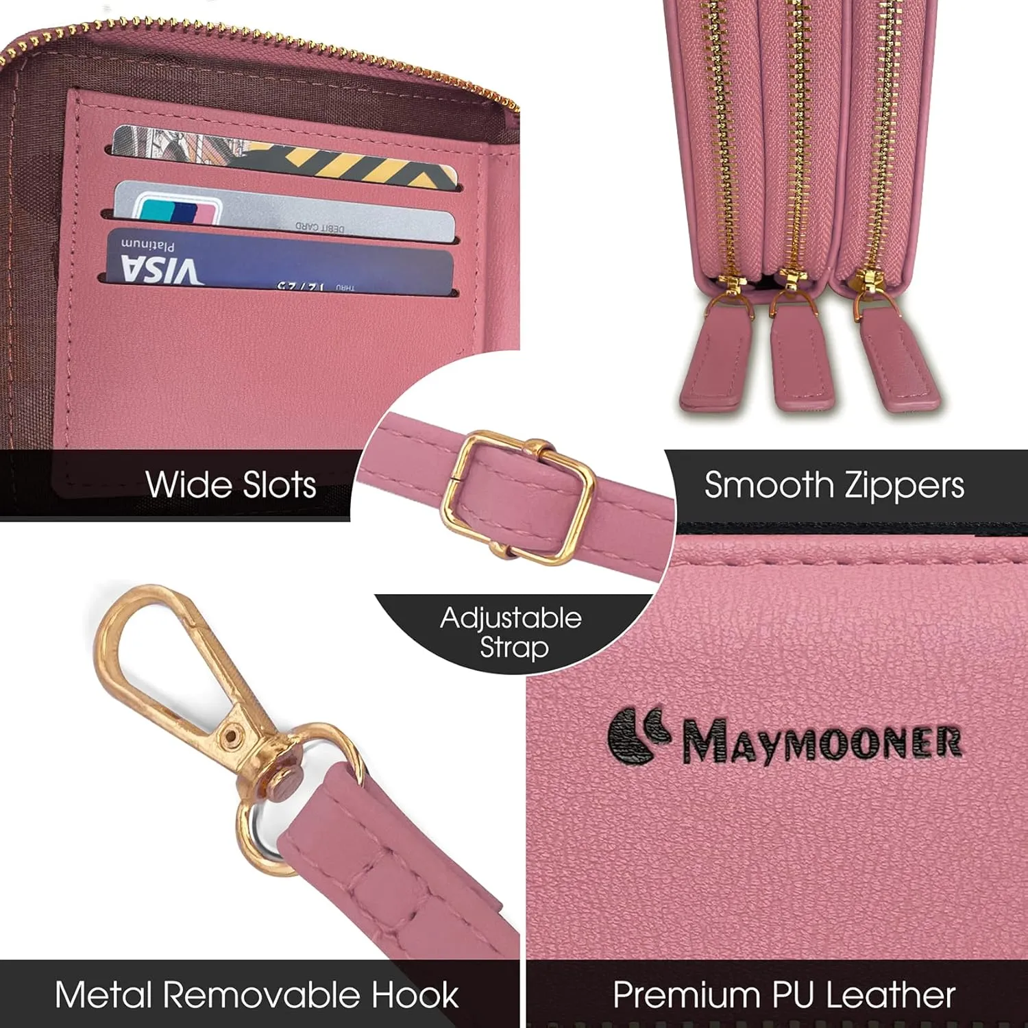 MAYMOONER Cell Phone Purse for Women, Small Crossbody Bag PU Leather with Card Slots Multiple Zipper Closure