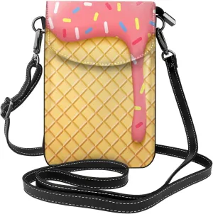 Melting Ice Cream Cones Women Cell Phone Purse Small Leather Crossbody Shoulder Bag Card Holder Wallet