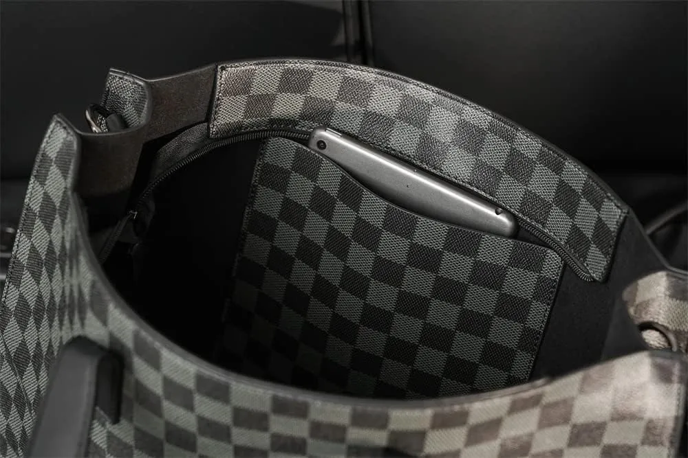 Men's Classic Plaid Handbag Purse, Retro Tote Checkered Briefcase Purse for Work Cusal Shoulder Bags