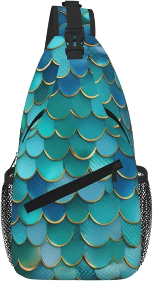 Mermaid Scale Fashion Print Crossbody Chest Bag - Adjustable Strap For Hiking And Working