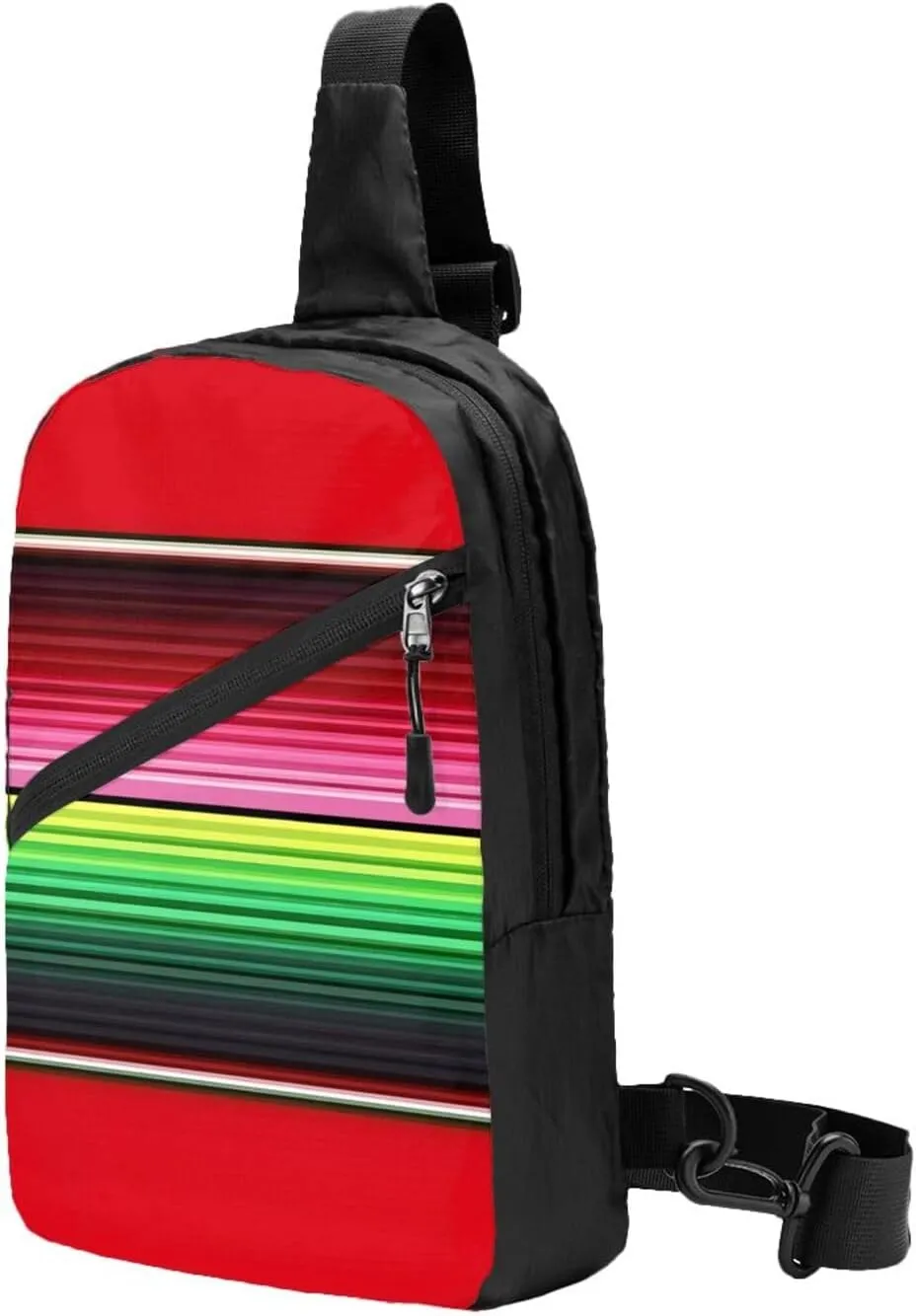 Mexican Red Green Stripes Crossbody Bag Portable Sling Bags Foldable Chest Daypack Reusable Sports Shoulder Backpack Diagonally Casual Rucksack Travel Bag