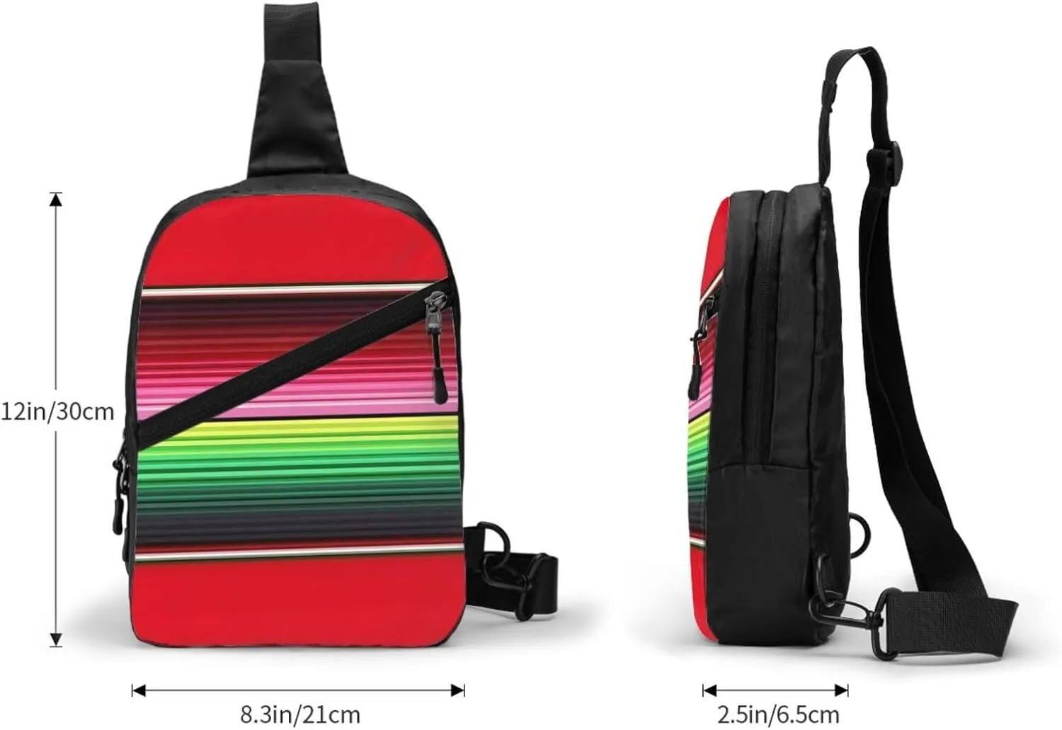 Mexican Red Green Stripes Crossbody Bag Portable Sling Bags Foldable Chest Daypack Reusable Sports Shoulder Backpack Diagonally Casual Rucksack Travel Bag