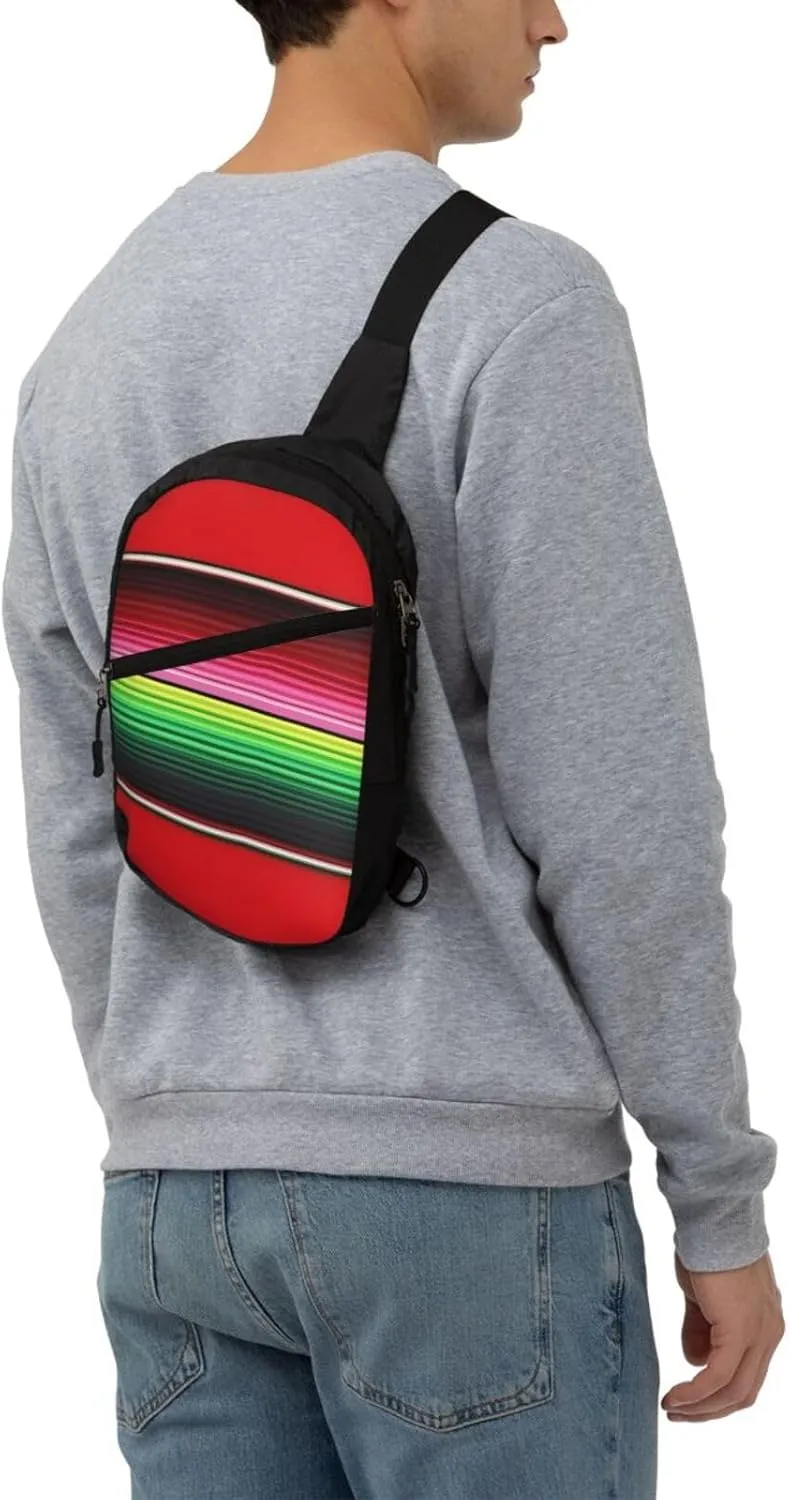 Mexican Red Green Stripes Crossbody Bag Portable Sling Bags Foldable Chest Daypack Reusable Sports Shoulder Backpack Diagonally Casual Rucksack Travel Bag