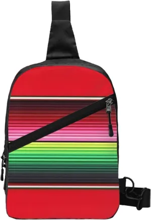 Mexican Red Green Stripes Crossbody Bag Portable Sling Bags Foldable Chest Daypack Reusable Sports Shoulder Backpack Diagonally Casual Rucksack Travel Bag