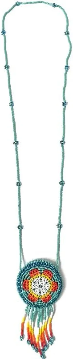 Mia Jewel Shop Round Beaded Medicine Pouch Seed Bead Flower Mandala Fringe Dangle Necklace Strap - Womens Handmade Bags Boho Travel Accessories