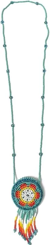Mia Jewel Shop Round Beaded Medicine Pouch Seed Bead Flower Mandala Fringe Dangle Necklace Strap - Womens Handmade Bags Boho Travel Accessories