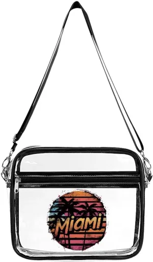 Miami Sunset Large Clear Stadium Bag Clear Mini Messenger Bags with 2 Compartments Crossbody Bag