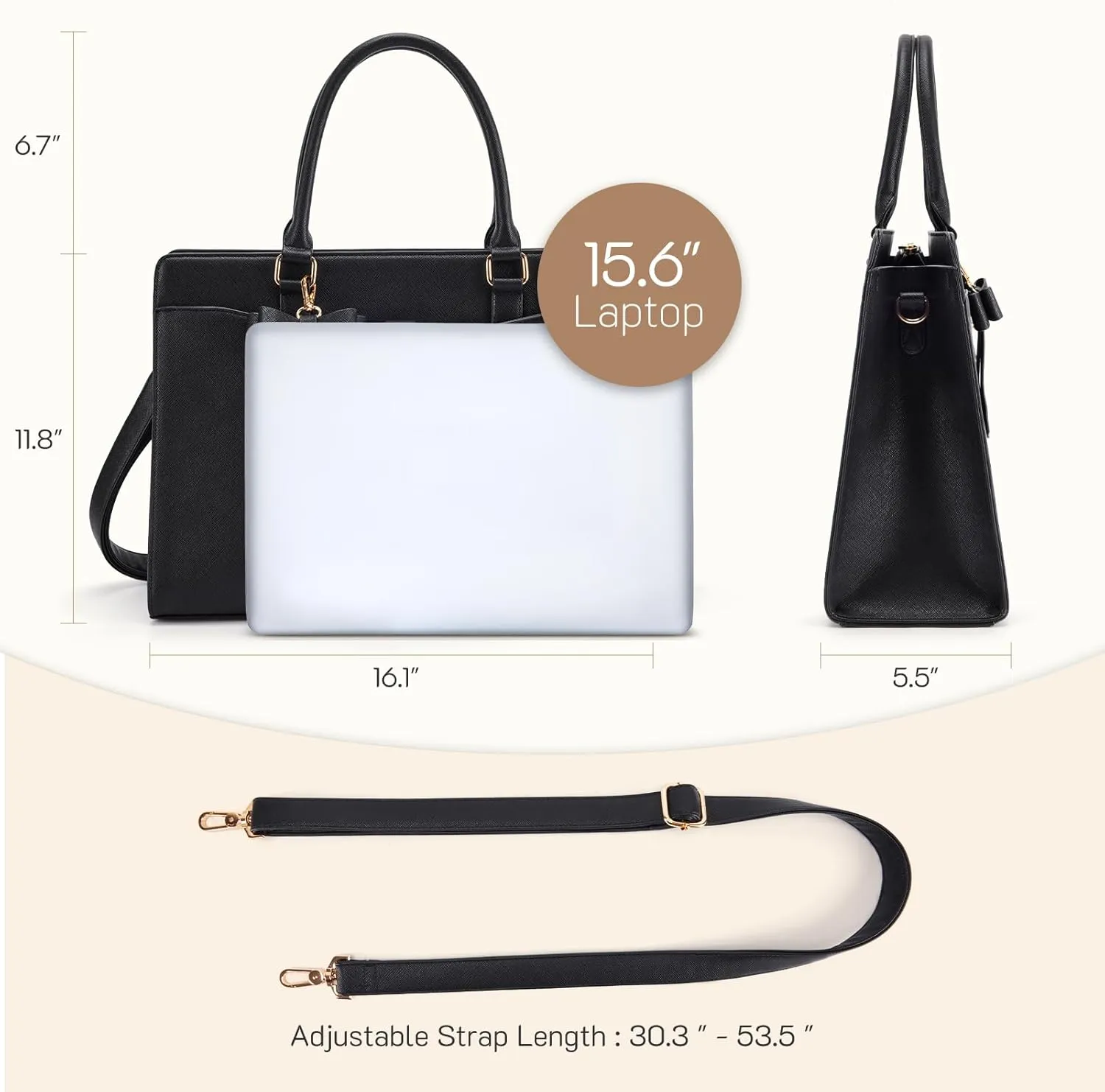 Missnine Laptop Tote Bag for Women 15.6 Inch Leather Work Bags Teacher Computer Purse Briefcase Handbag for Office, Travel