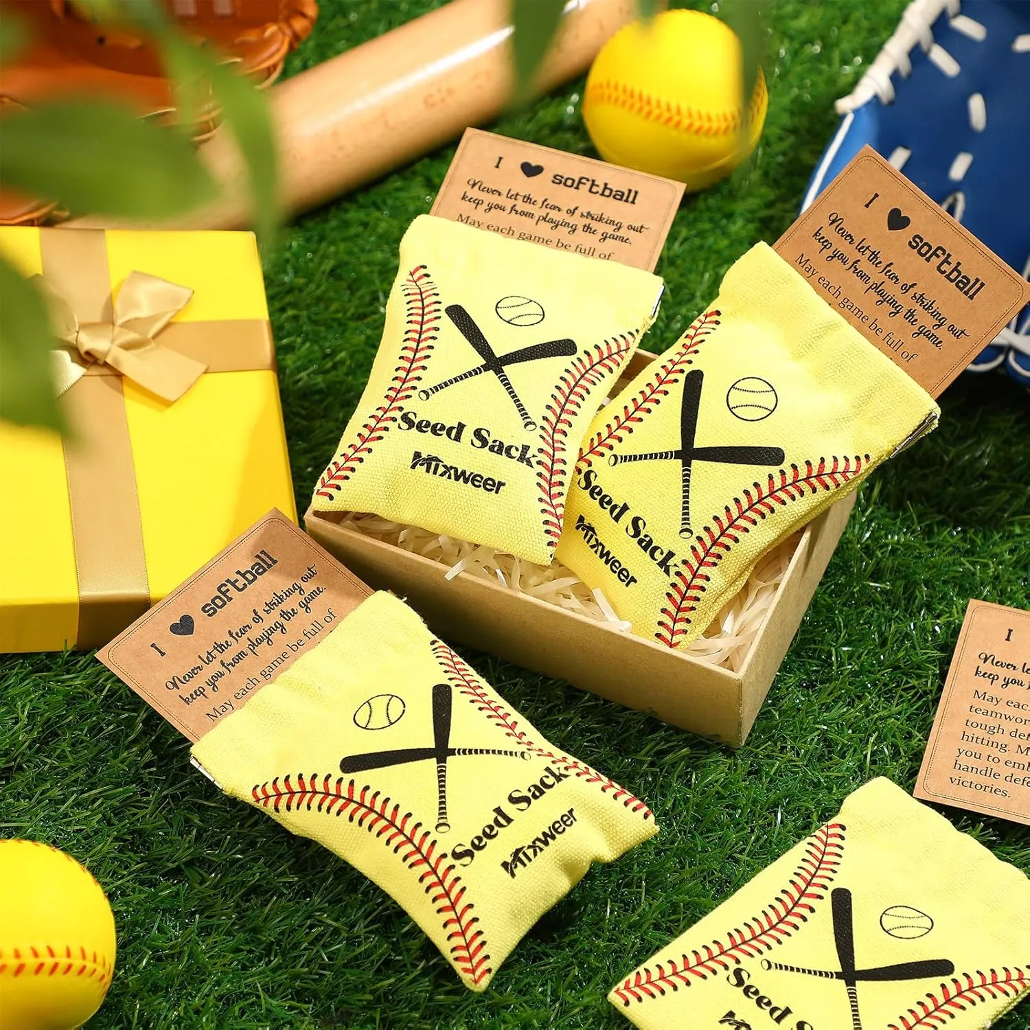 Mixweer 12 Sets Seed Sack Bags for Team with Message Gift Card Seed Sack for Sunflower Seed Sack Bags for Players Personalize Team Gift Bags for Party