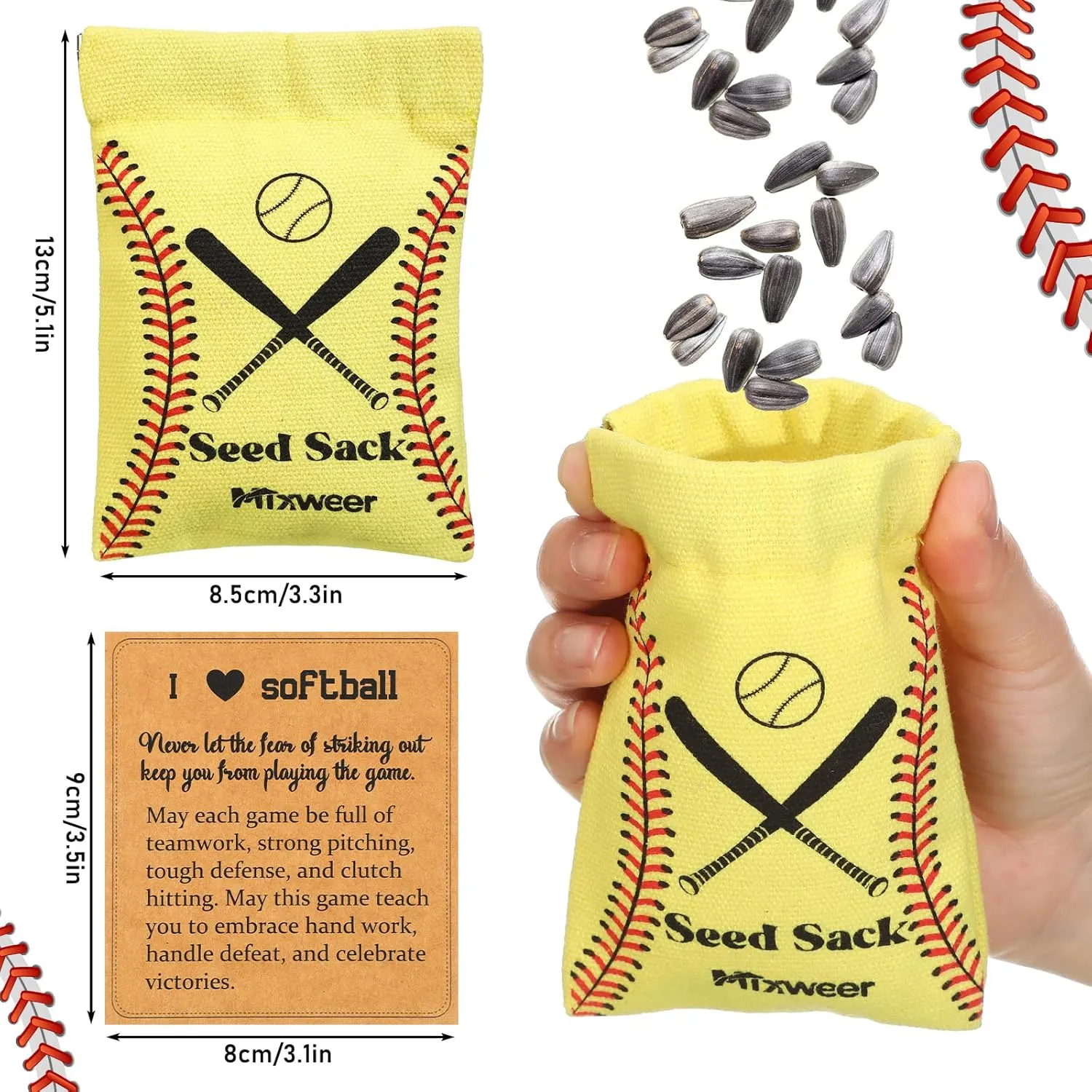 Mixweer 12 Sets Seed Sack Bags for Team with Message Gift Card Seed Sack for Sunflower Seed Sack Bags for Players Personalize Team Gift Bags for Party