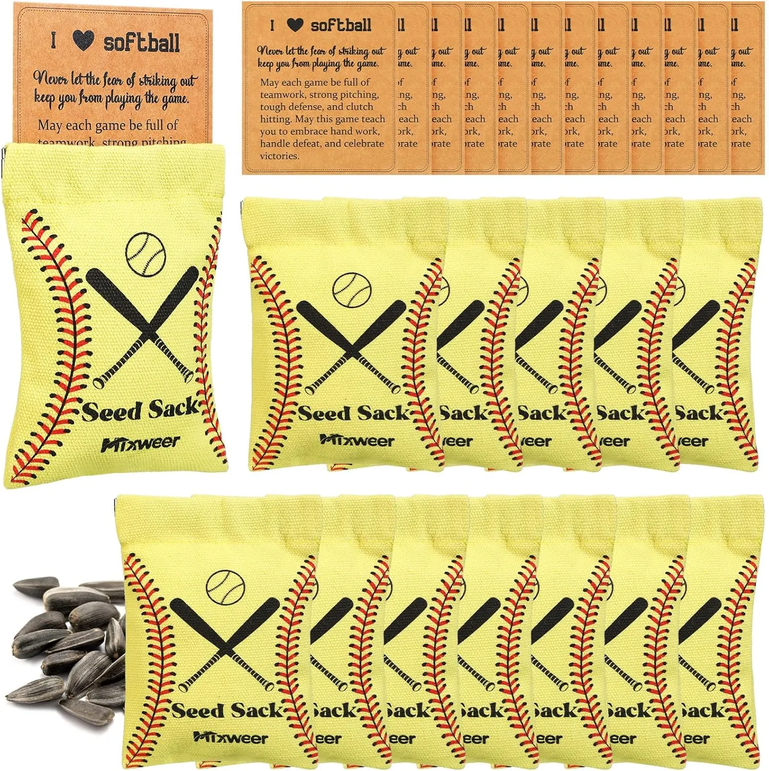 Mixweer 12 Sets Seed Sack Bags for Team with Message Gift Card Seed Sack for Sunflower Seed Sack Bags for Players Personalize Team Gift Bags for Party