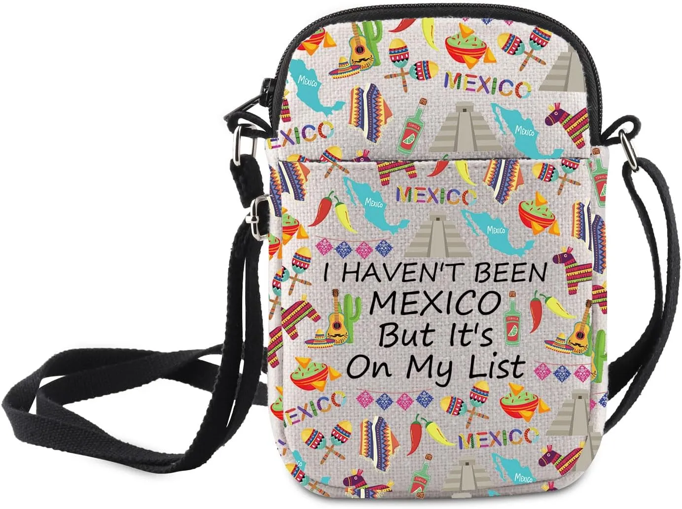 MNIGIU Mexico Symbols Gift I Haven't Been Mexico But It's On My List Crossbody Bag Mexican Gift Tourist Shoulder Bag