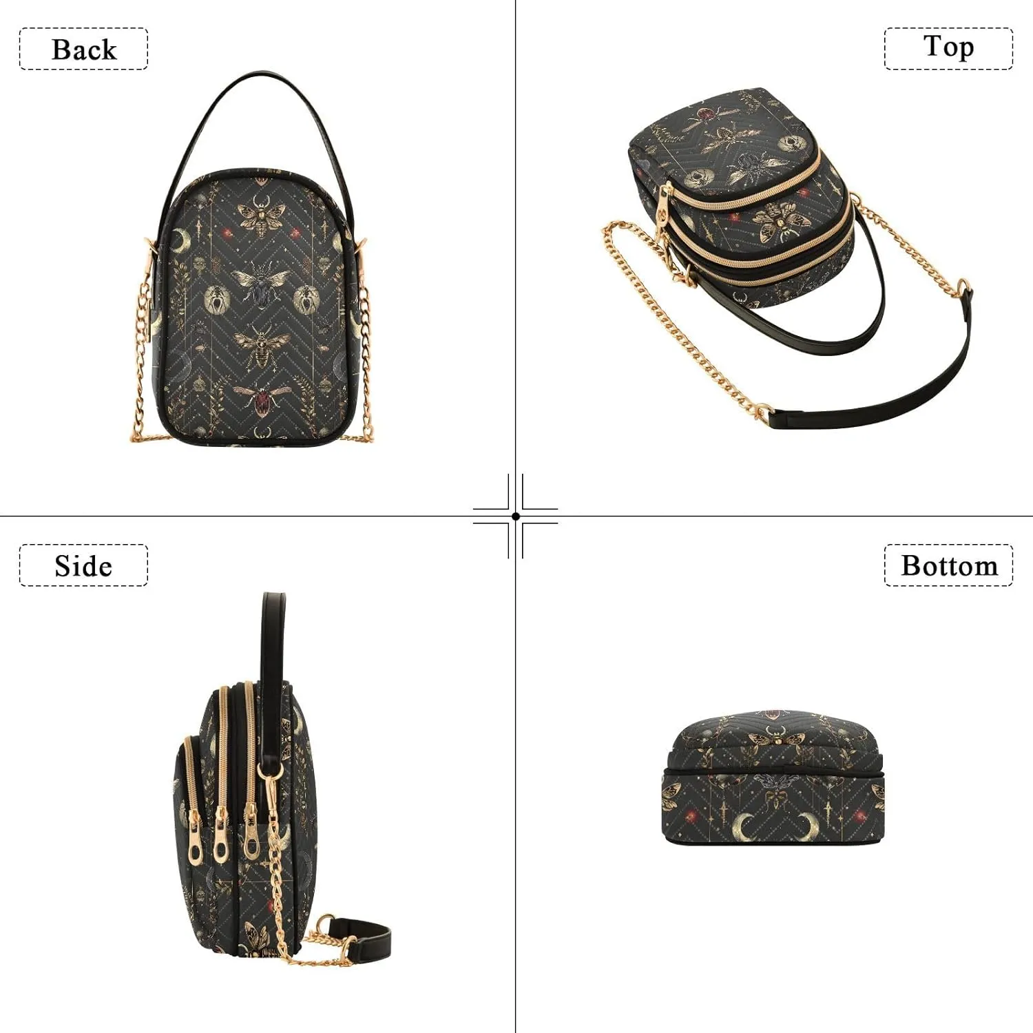 MNSRUU Quilted Crossbody Bags for Women Trendy, Women's Crossbody Handbags Gothic Bats Travel Cell Phone Purses Bags