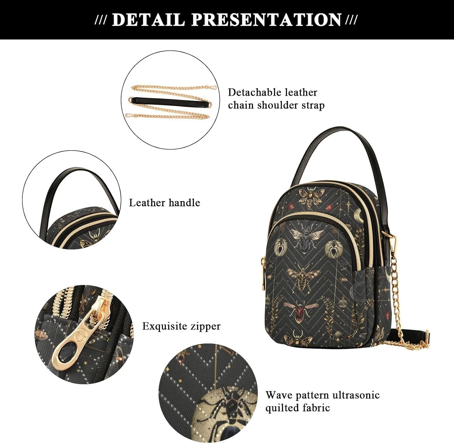 MNSRUU Quilted Crossbody Bags for Women Trendy, Women's Crossbody Handbags Gothic Bats Travel Cell Phone Purses Bags