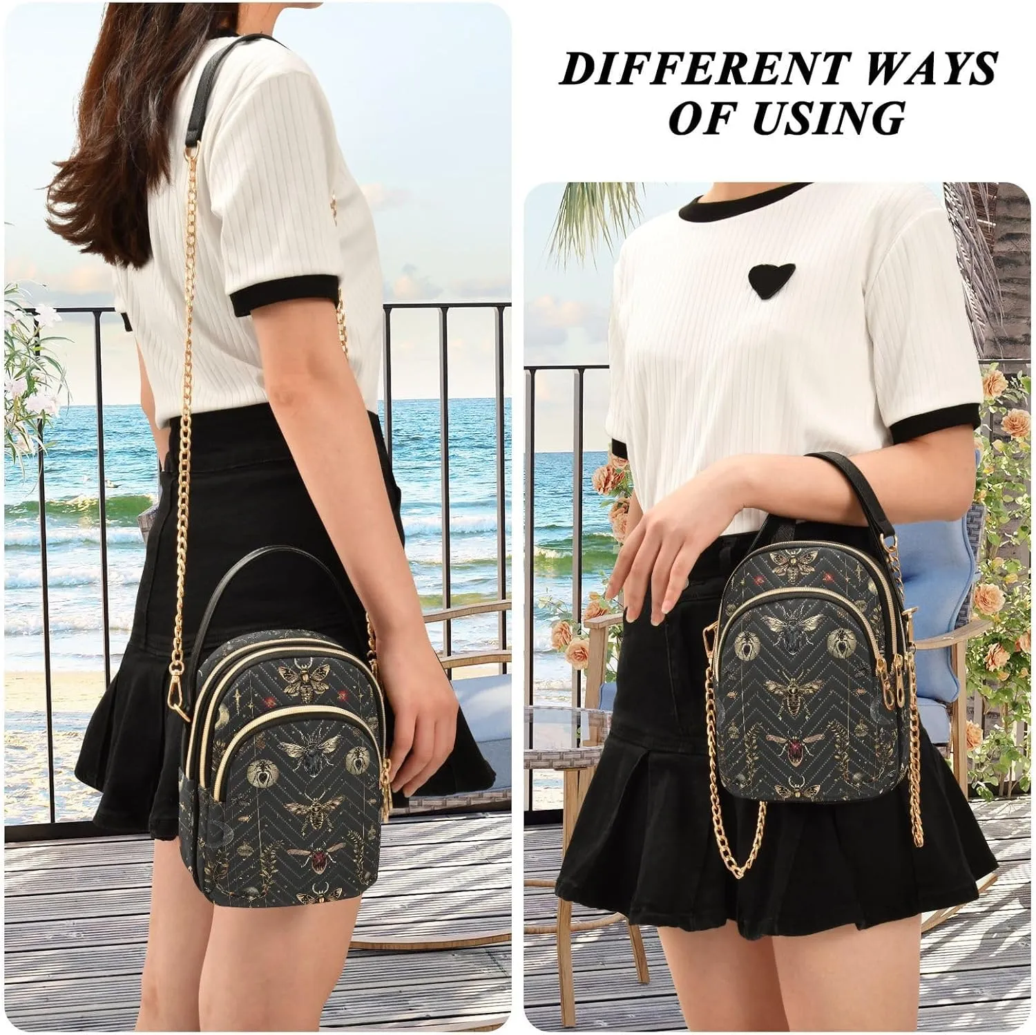 MNSRUU Quilted Crossbody Bags for Women Trendy, Women's Crossbody Handbags Gothic Bats Travel Cell Phone Purses Bags