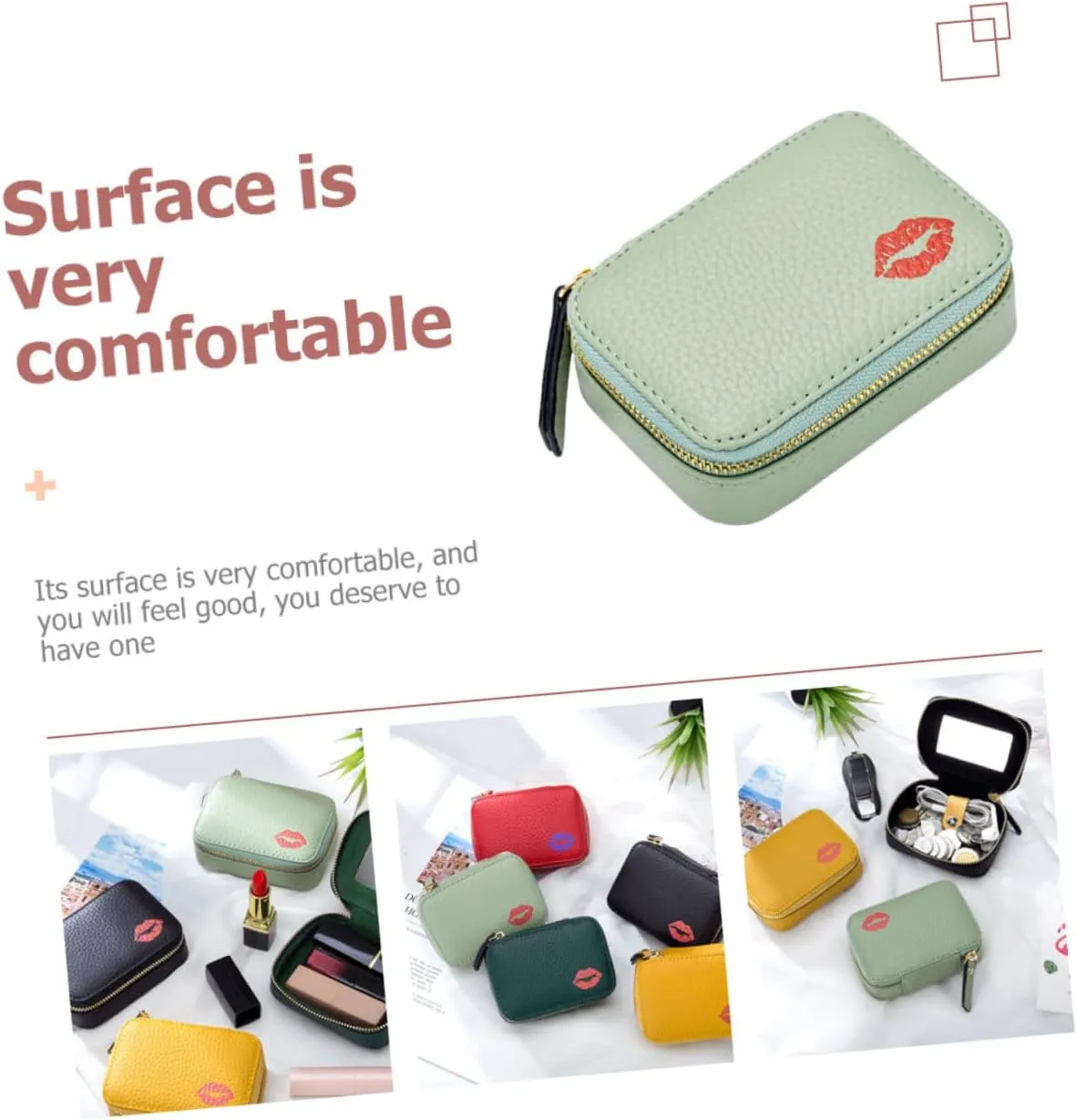 Mobestech Cosmetic Bag Lipsticks Pouch Lipstick Travel Case Womens Menstrual Pad Lipstick Holder Small Jewelry Bag Travel Makeup Bag Lip Gloss Mirror Bag Miss Small Wallet Make up Pu