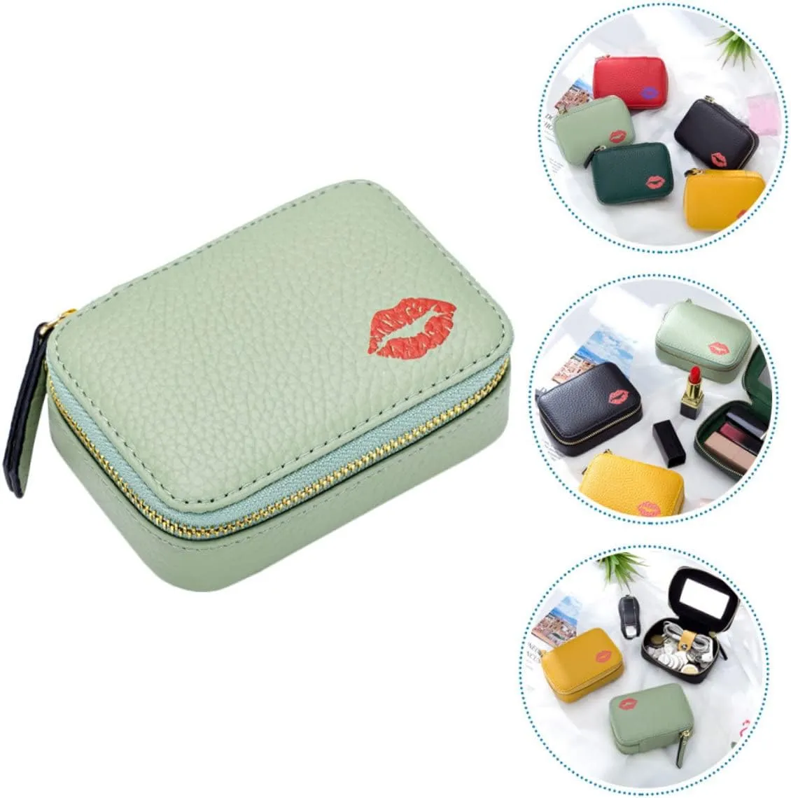 Mobestech Cosmetic Bag Lipsticks Pouch Lipstick Travel Case Womens Menstrual Pad Lipstick Holder Small Jewelry Bag Travel Makeup Bag Lip Gloss Mirror Bag Miss Small Wallet Make up Pu