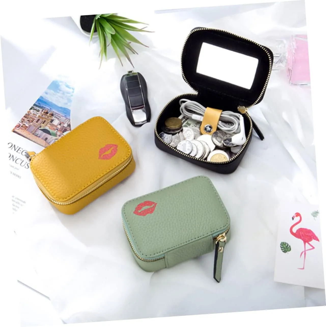 Mobestech Cosmetic Bag Lipsticks Pouch Lipstick Travel Case Womens Menstrual Pad Lipstick Holder Small Jewelry Bag Travel Makeup Bag Lip Gloss Mirror Bag Miss Small Wallet Make up Pu