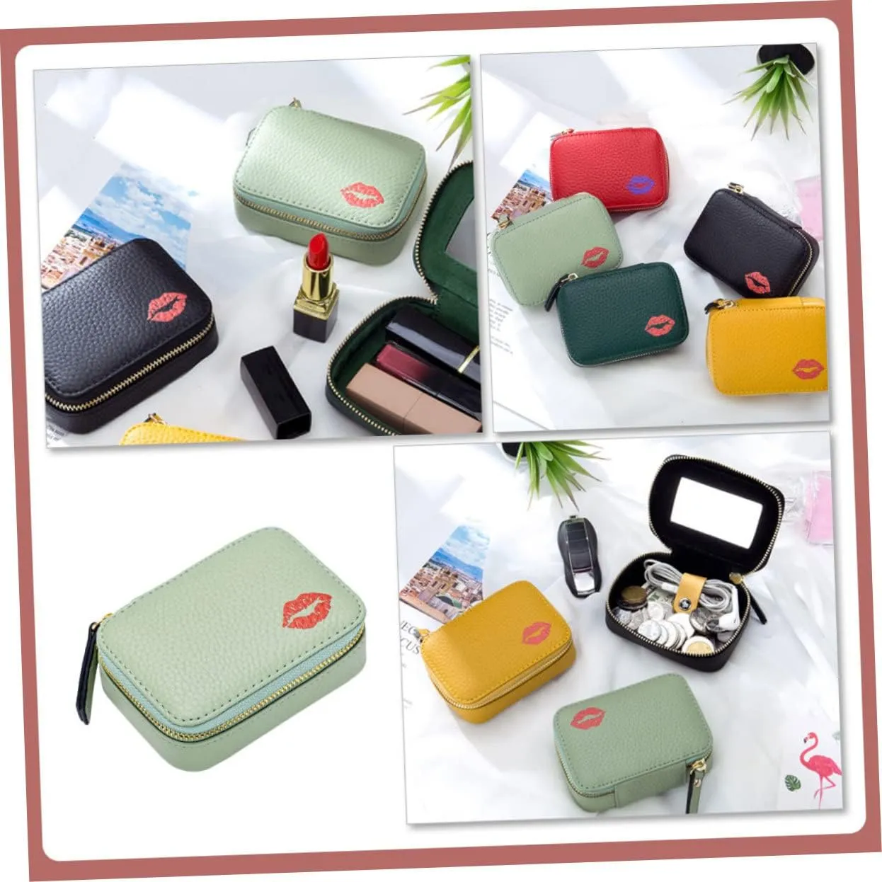 Mobestech Cosmetic Bag Lipsticks Pouch Lipstick Travel Case Womens Menstrual Pad Lipstick Holder Small Jewelry Bag Travel Makeup Bag Lip Gloss Mirror Bag Miss Small Wallet Make up Pu