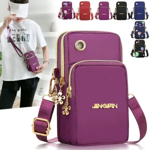 Mobile Phone Bag, Women's 3-layer Zipper Design Small Crossbody Shoulder Bags Wallet Coin Purse