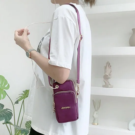 Mobile Phone Bag, Women's 3-layer Zipper Design Small Crossbody Shoulder Bags Wallet Coin Purse
