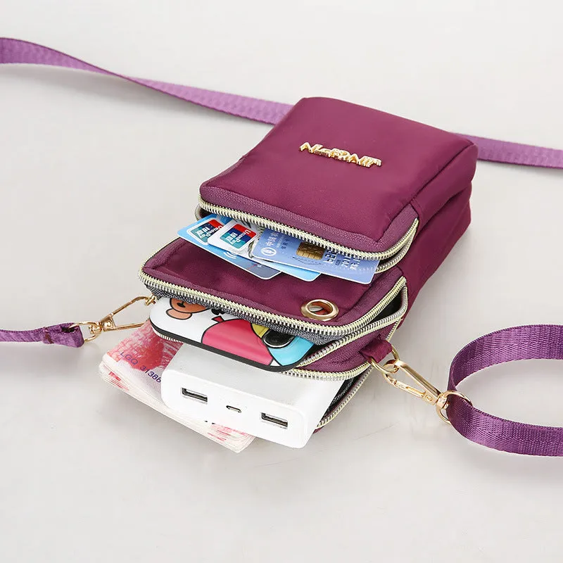 Mobile Phone Bag, Women's 3-layer Zipper Design Small Crossbody Shoulder Bags Wallet Coin Purse