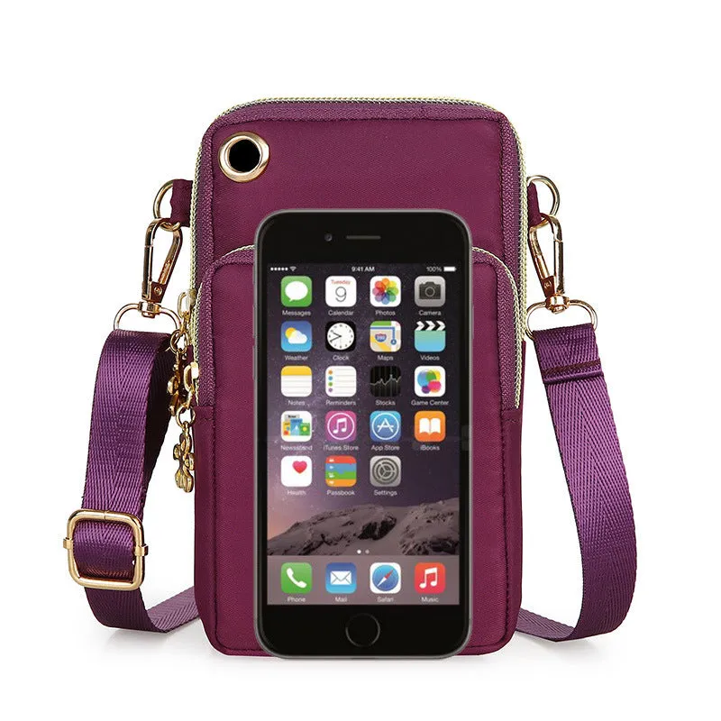 Mobile Phone Bag, Women's 3-layer Zipper Design Small Crossbody Shoulder Bags Wallet Coin Purse