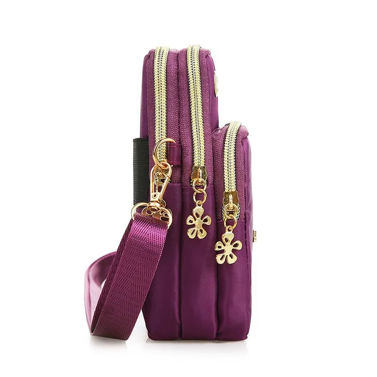 Mobile Phone Bag, Women's 3-layer Zipper Design Small Crossbody Shoulder Bags Wallet Coin Purse