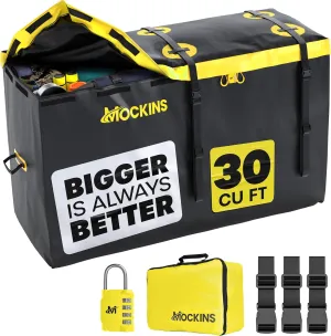 Mockins 30 Cu Ft Heavy Duty Trailer Hitch Cargo Carrier Bag | 60"x24"x36" Weatherproof Cargo Bag for Hitch Rack| Vinyl Vehicle Soft Shell Carriers w/Straps & Combo Lock | Waterproof Truck Bed Storage