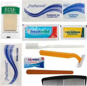 Moda West 96 Kits - 12 Piece Basic Bulk Toiletry Kits for Men, Women, Travel, Charity - Wholesale Hotel Toiletries