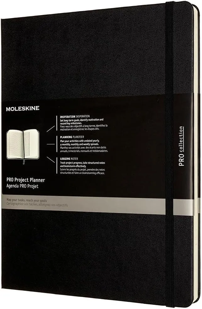 Moleskine PRO Project Planner, Hard Cover, XL (7.5" x 9.5") Black, 288 Pages