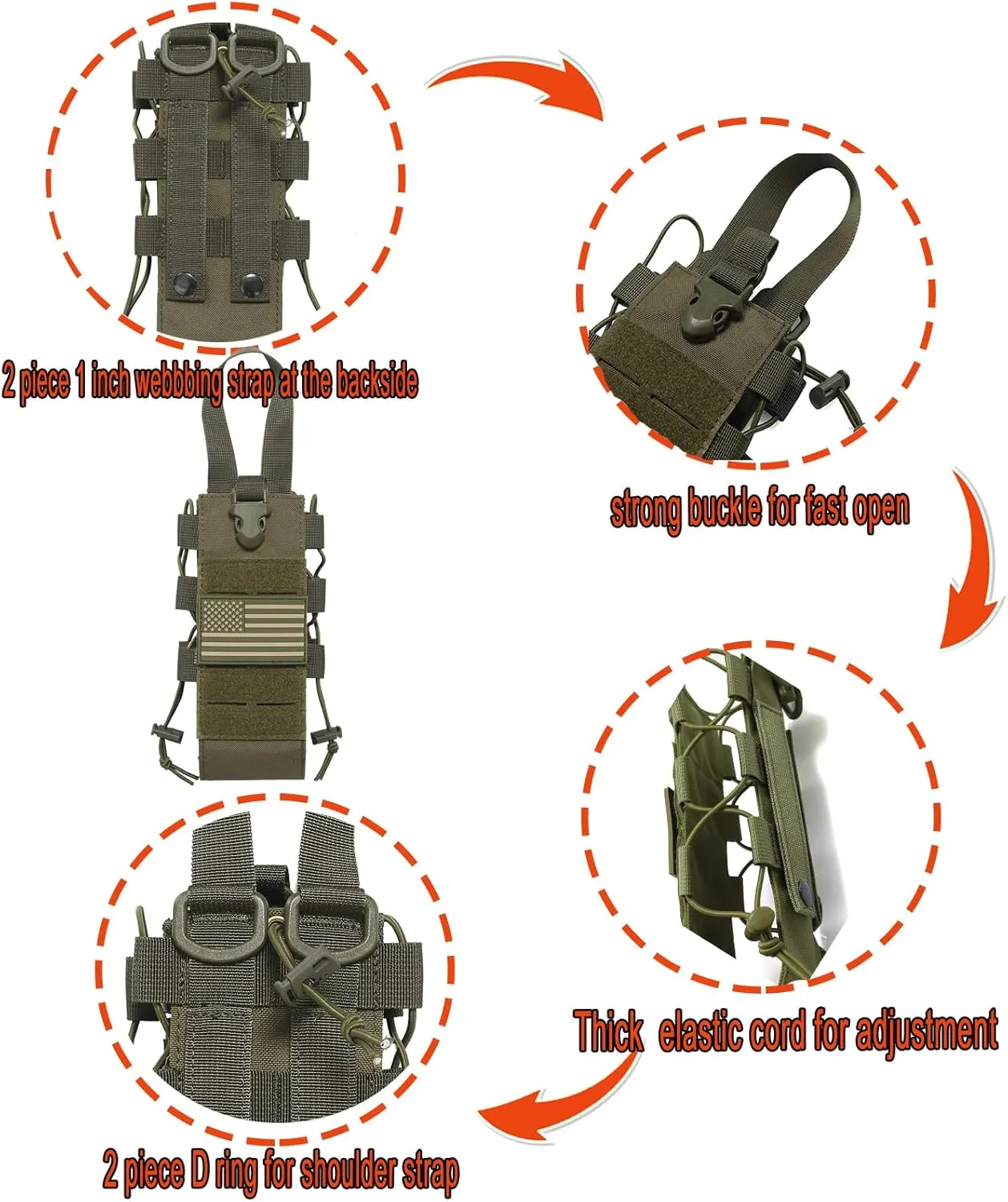 Molle Water Bottle Holder Molle Pouch Carrier,Tactical Water Bottle Pouch,Water Bottle Carrier with Strap,Tactical Molle Water Bottle Pouch,Water Bottle Holder Carrier for Walking