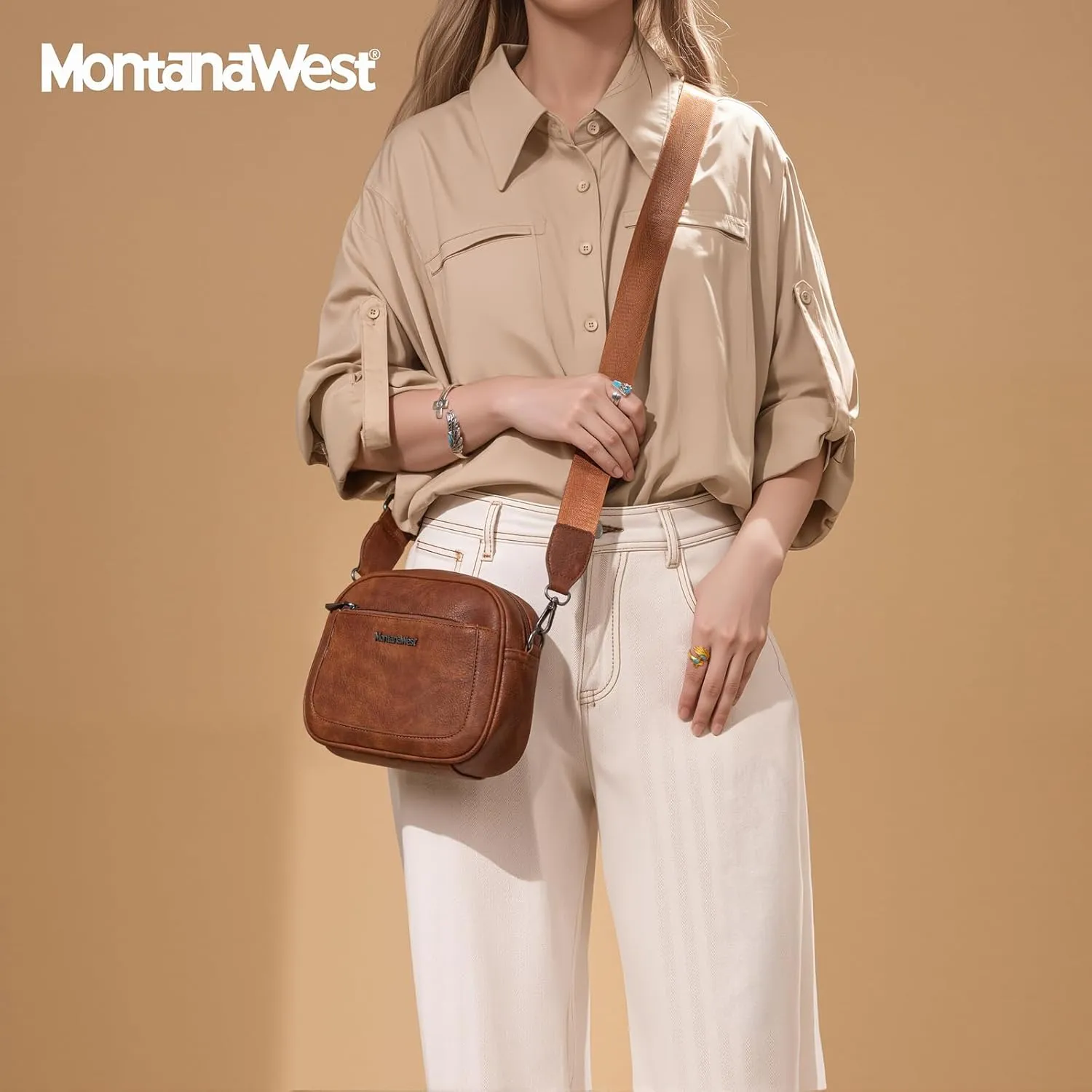 Montana West Small Crossbody Bags for Women Cow Print Purse Triple Zip Shoulder Handbags with Wide Strap