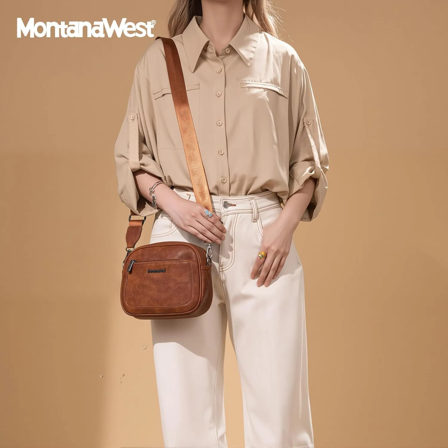Montana West Small Crossbody Bags for Women Cow Print Purse Triple Zip Shoulder Handbags with Wide Strap
