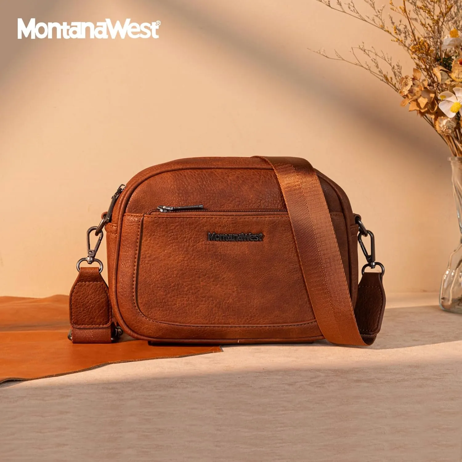 Montana West Small Crossbody Bags for Women Cow Print Purse Triple Zip Shoulder Handbags with Wide Strap