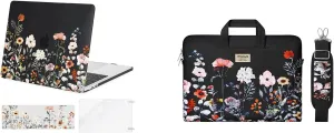 MOSISO Compatible with MacBook Pro 13 inch Case 2022-2016 M2 M1 A2338 A2251 A2289 A2159 A1989 A1708 A1706,Plastic Garden Flowers Hard Case&Keyboard Cover&Screen Protector&Laptop Shoulder Bag,Black