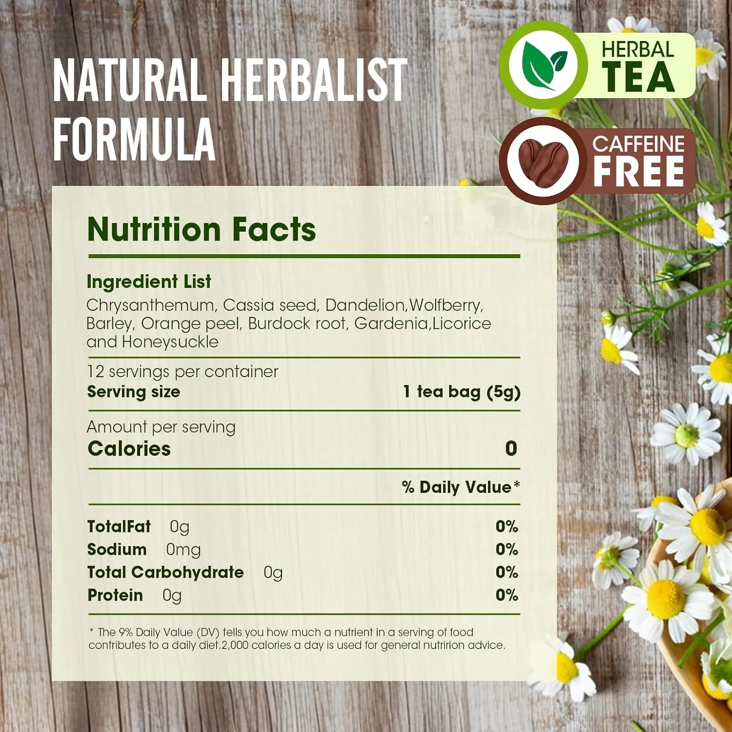 MQUPIN Dandelion Wolfberry Tea Bags-10 Herbal Ingredients Blend, Organic Kidney& Liver Health Tea,Chrysanthemunn Cassia Seed Teabags-Support Digestion & Boost Immune System((1 Bag 30 Pcs)