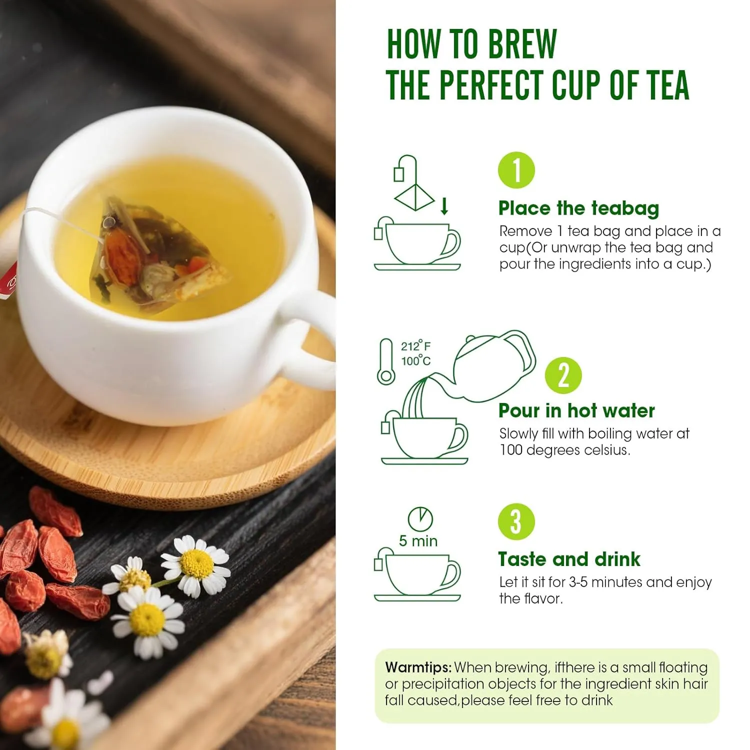 MQUPIN Dandelion Wolfberry Tea Bags-10 Herbal Ingredients Blend, Organic Kidney& Liver Health Tea,Chrysanthemunn Cassia Seed Teabags-Support Digestion & Boost Immune System((1 Bag 30 Pcs)