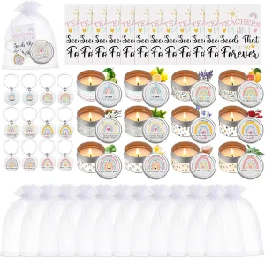 MTLEE 48 Pcs Teacher Appreciation Gifts Set Teacher Gifts for Women Thank You Gifts for Teacher from Student with Scented Soy Wax Candle Keychain Thank You Card Gift Bag for Teacher