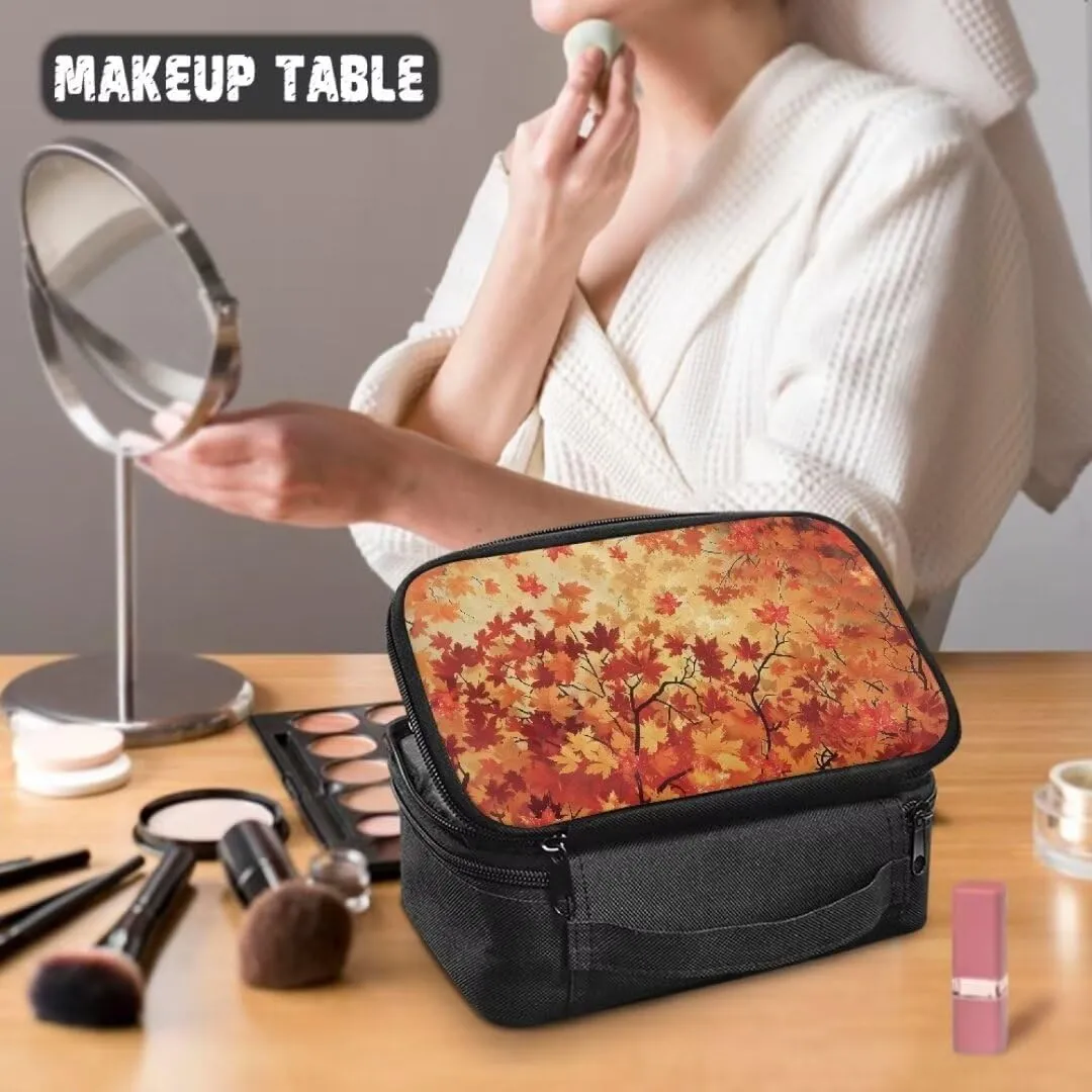 Multi-function Cosmetic Bag for Women Fall Maple Leaves Travel Hanging Organizer Bag for Brushes,Toiletry,Cosmetics Storage Bag