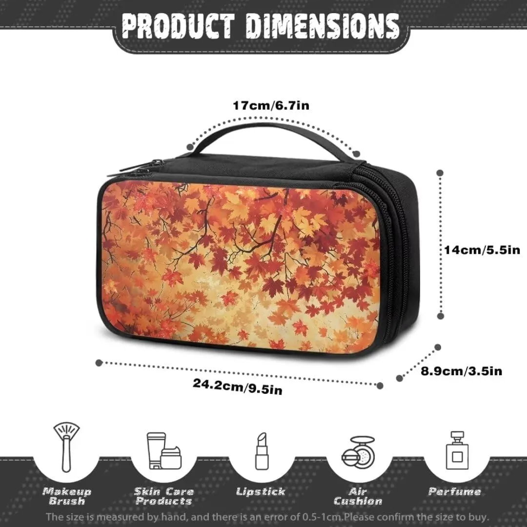 Multi-function Cosmetic Bag for Women Fall Maple Leaves Travel Hanging Organizer Bag for Brushes,Toiletry,Cosmetics Storage Bag