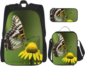 Multi Functional Beautiful Glowing Butterfly 1 Print Backpack Set With Lunch Bag And Pencil Case,Leisure,Fashion
