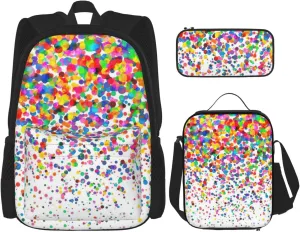 Multi Functional Colored Dots Art Print Backpack Set With Lunch Bag And Pencil Case,Leisure,Fashion