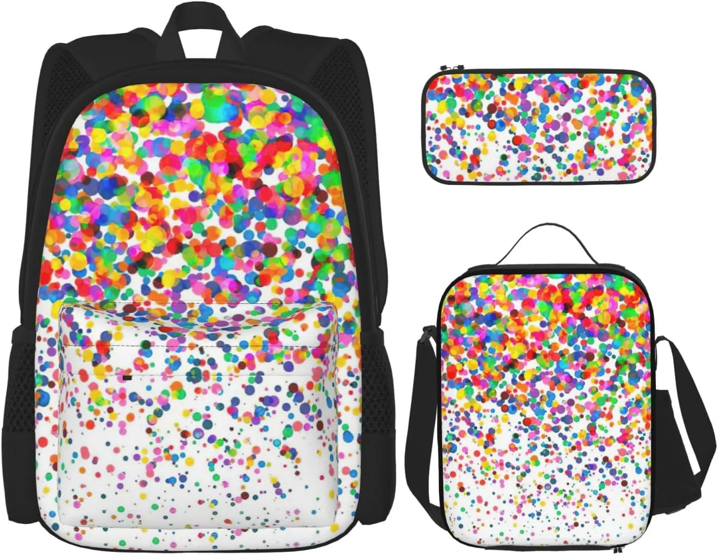 Multi Functional Colored Dots Art Print Backpack Set With Lunch Bag And Pencil Case,Leisure,Fashion